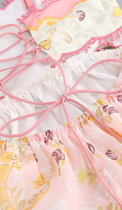 FLORAL LACE-TRIM MIDI DRESS IN PINK DRESS STYLE OF CB 
