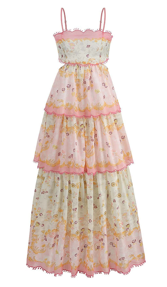 FLORAL LACE-TRIM MIDI DRESS IN PINK DRESS STYLE OF CB 