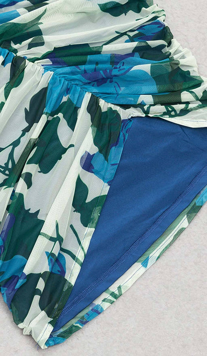 FLORAL PRINT RUCHED MINI DRESS IN BLUE styleofcb 