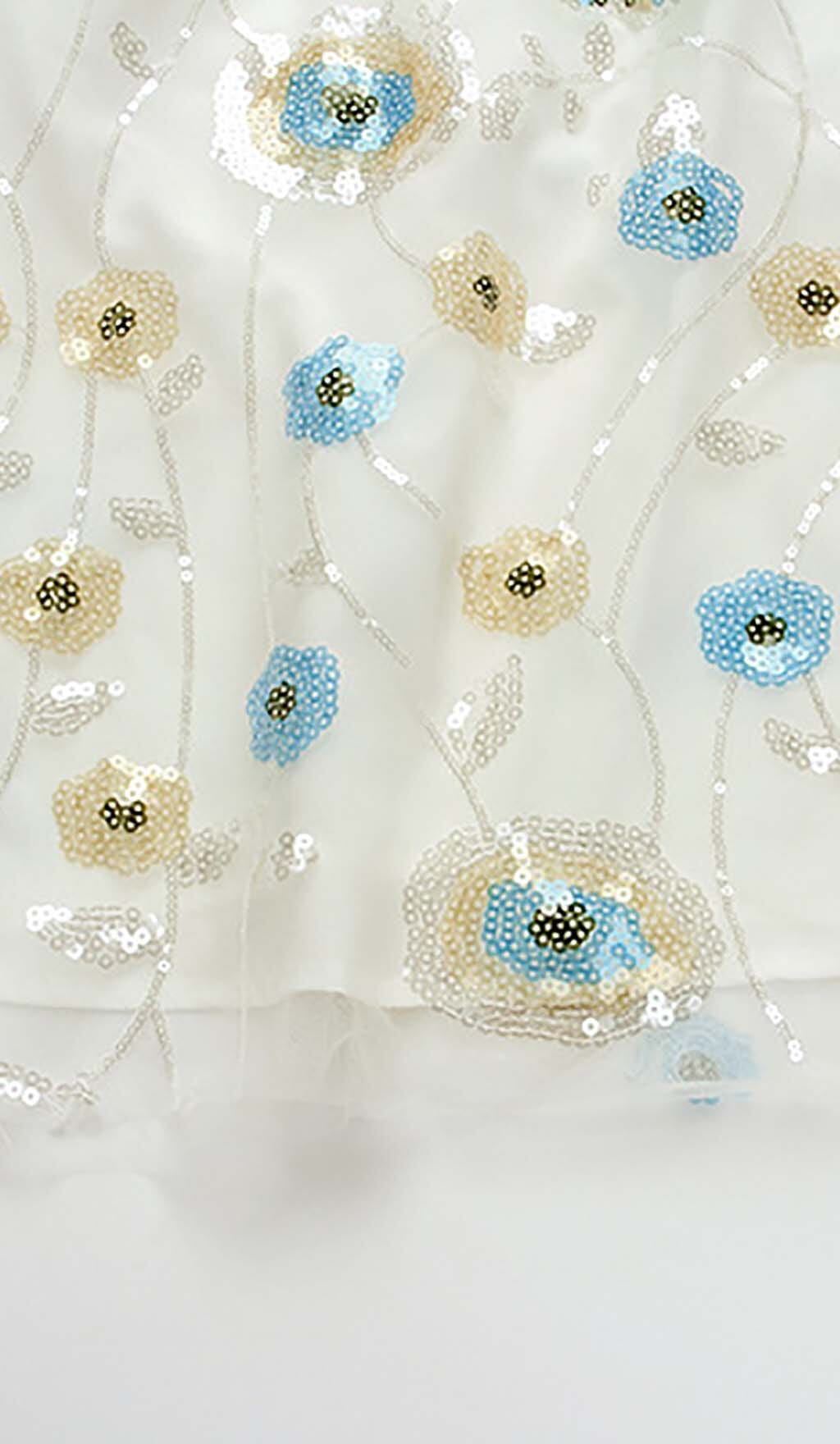 FLORAL SEQUINED MINI DRESS IN WHITE DRESS STYLE OF CB 