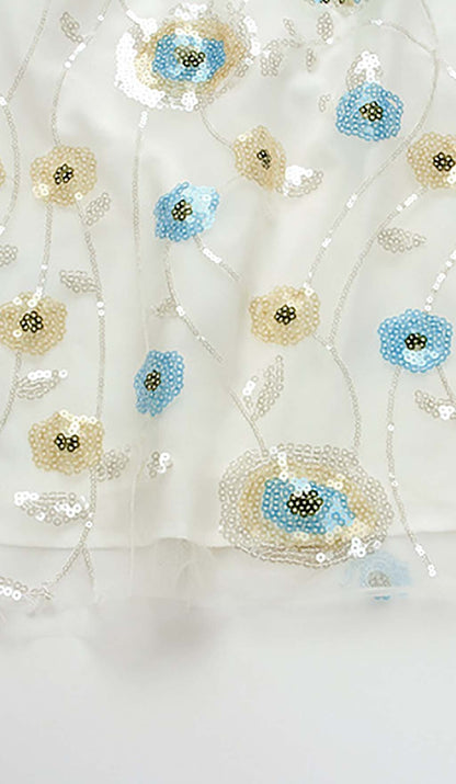 FLORAL SEQUINED MINI DRESS IN WHITE DRESS STYLE OF CB 