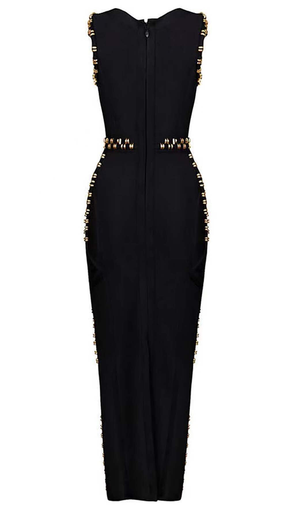 GOLD ACCENT BANDAGE MAXI DRESS DRESS STYLE OF CB 