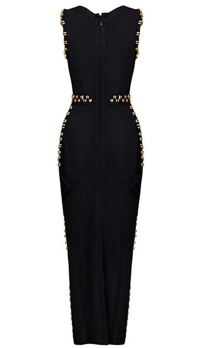 GOLD ACCENT BANDAGE MAXI DRESS DRESS STYLE OF CB 