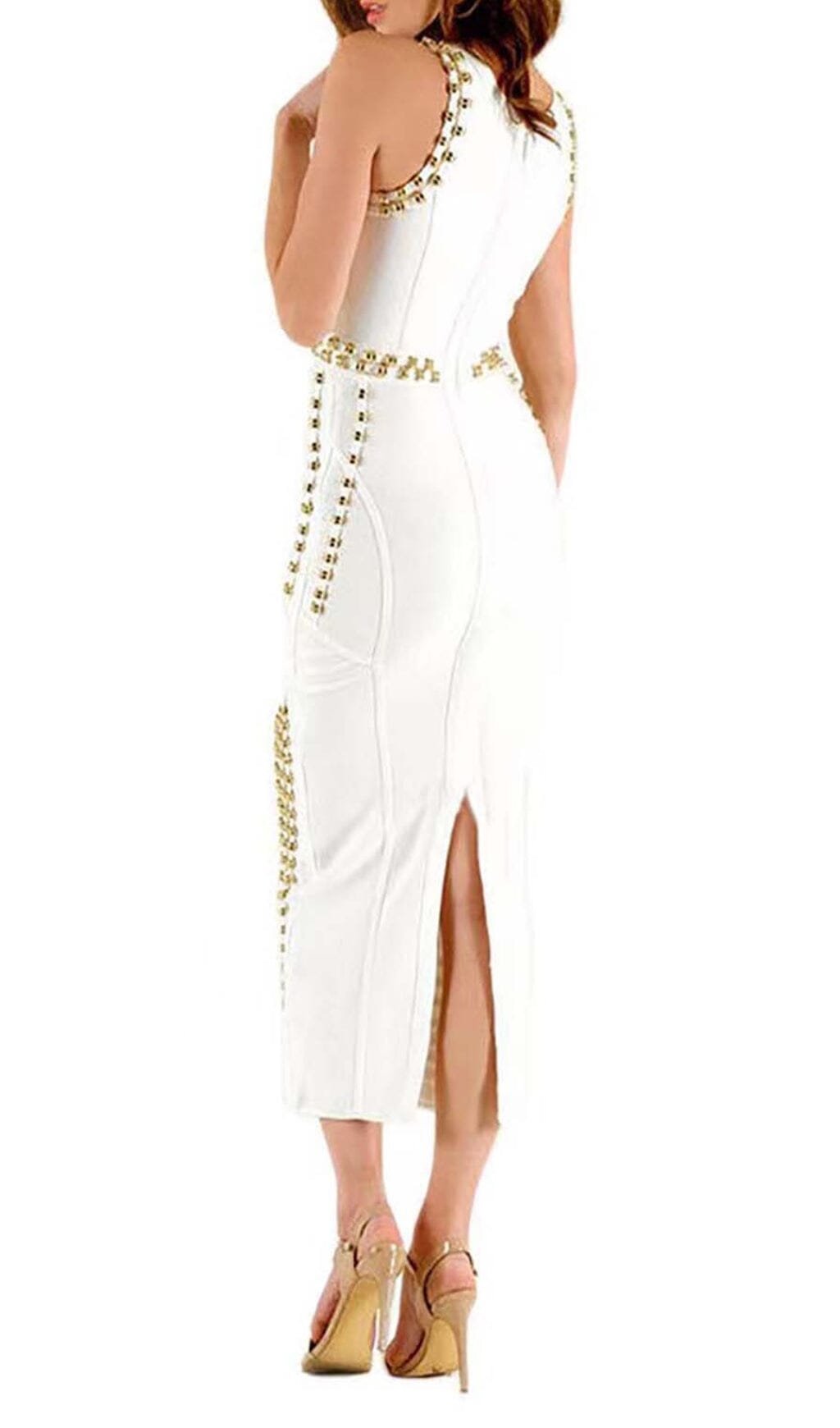 GOLD ACCENT BANDAGE MAXI DRESS DRESS STYLE OF CB 