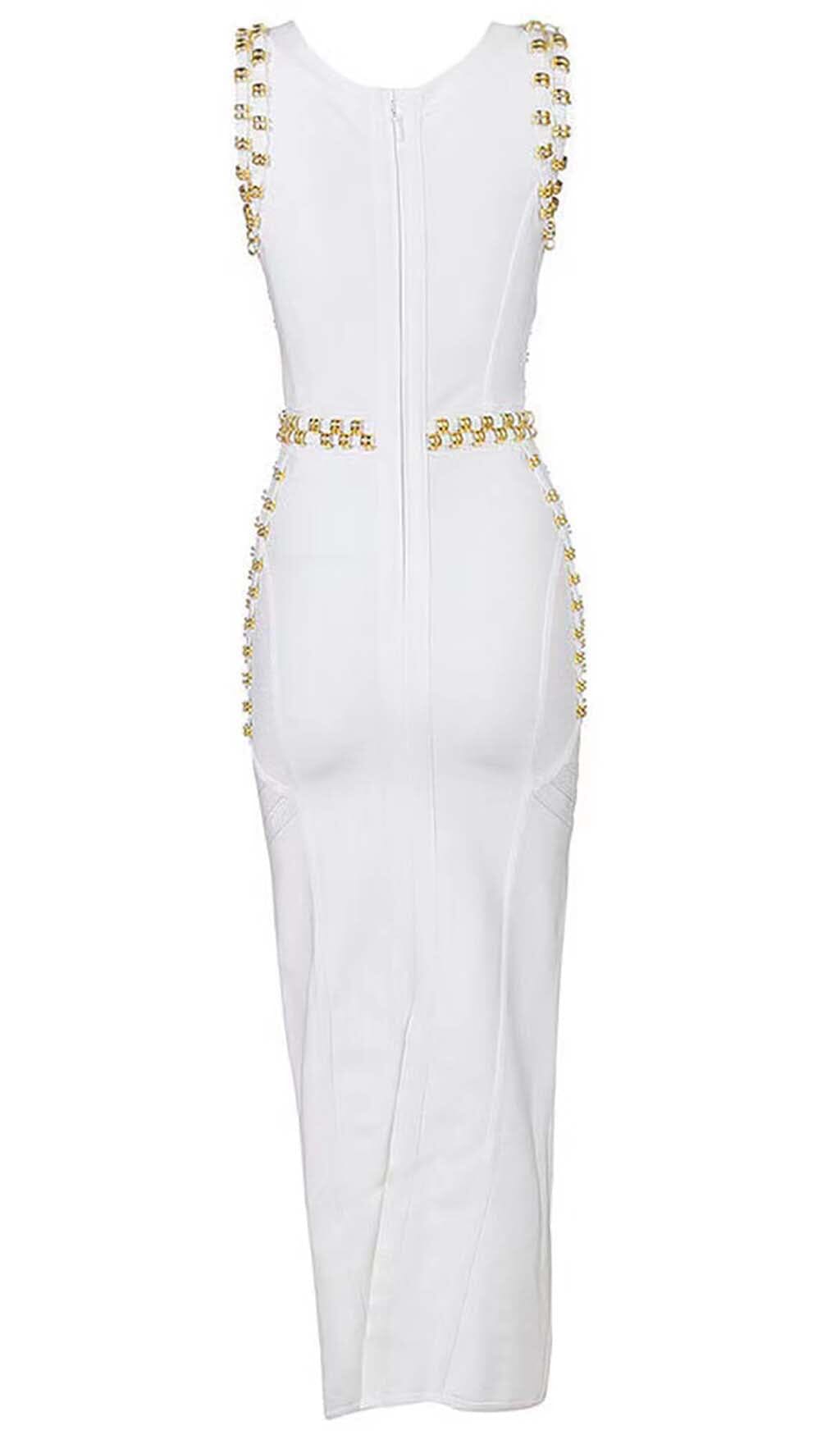 GOLD ACCENT BANDAGE MAXI DRESS DRESS STYLE OF CB 