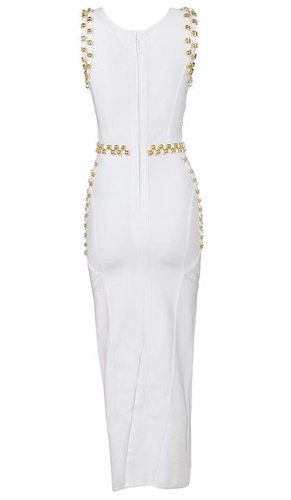 GOLD ACCENT BANDAGE MAXI DRESS DRESS STYLE OF CB 