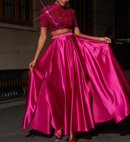 Short Sleeve Split Skirt Set
