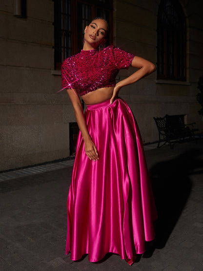 Short Sleeve Split Skirt Set