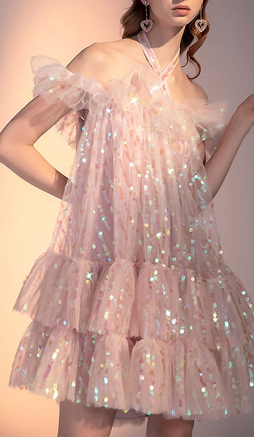 HALTER SEQUINS MINI DRESS IN PINK DRESS STYLE OF CB 
