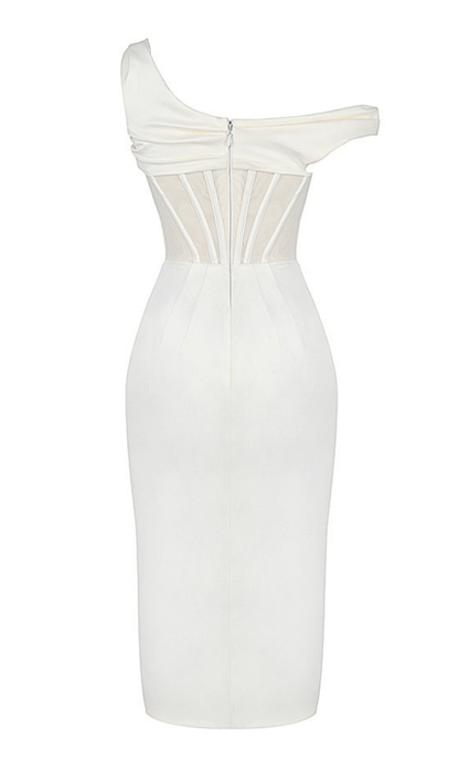 IVORY DRAPE MIDI CORSET DRESS