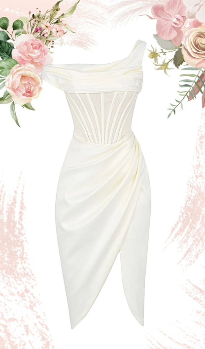 IVORY DRAPE MIDI CORSET DRESS
