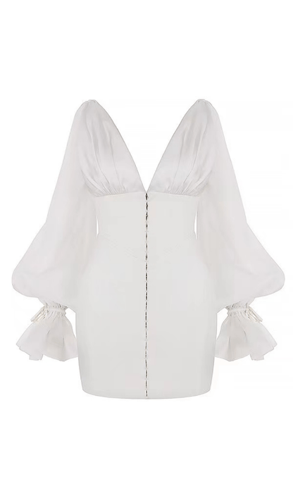 IVORY SATIN FLARED SLEEVE MINI DRESS