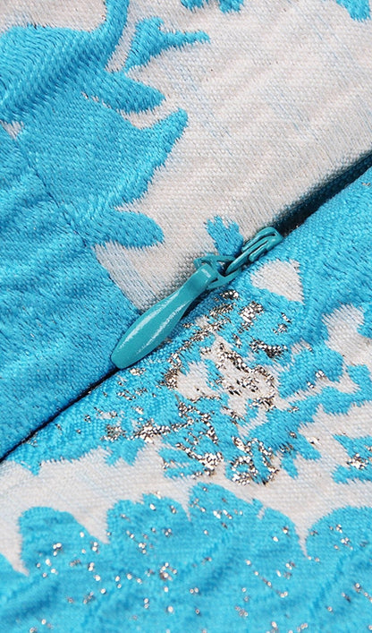 BLUE JACQUARD ONE SHOULDER MINI DRESS