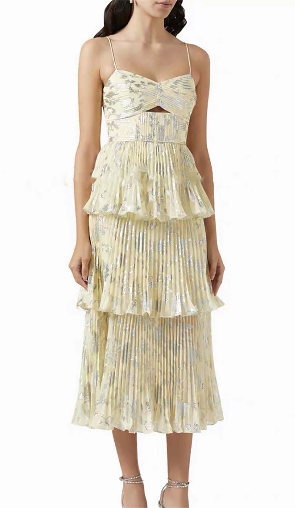 JACQUARD TIERED MIDI DRESS IN GRAY DRESS STYLE OF CB 
