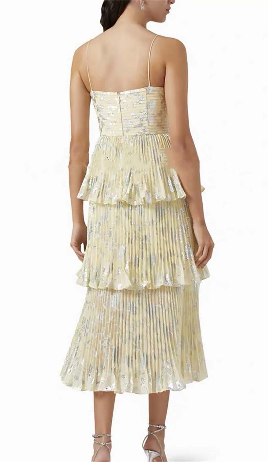 JACQUARD TIERED MIDI DRESS IN GRAY DRESS STYLE OF CB 