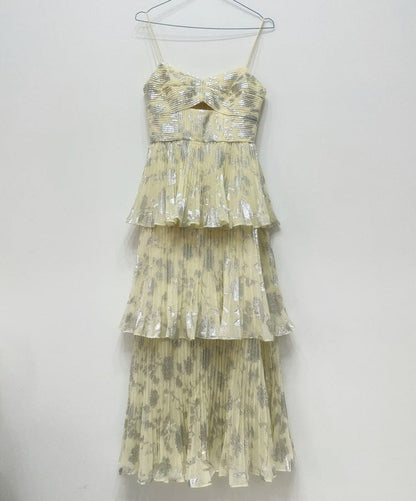 JACQUARD TIERED MIDI DRESS IN GRAY DRESS STYLE OF CB 