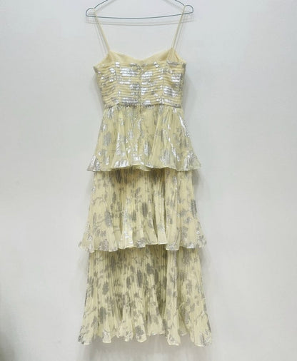 JACQUARD TIERED MIDI DRESS IN GRAY DRESS STYLE OF CB 