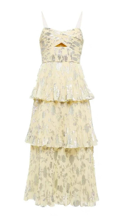 JACQUARD TIERED MIDI DRESS IN GRAY DRESS STYLE OF CB 