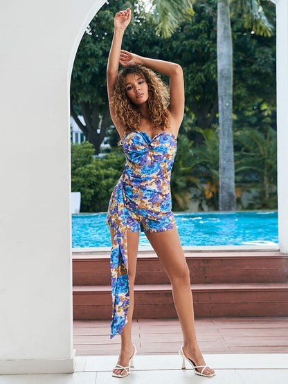 STRAPLESS FLORAL DRAPED ROMPER Romper styleofcb 