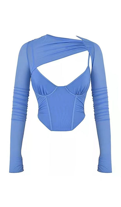 LONG SLEEVE CORSET TOP IN BLACK Shirts & Tops styleofcb XS BLUE 