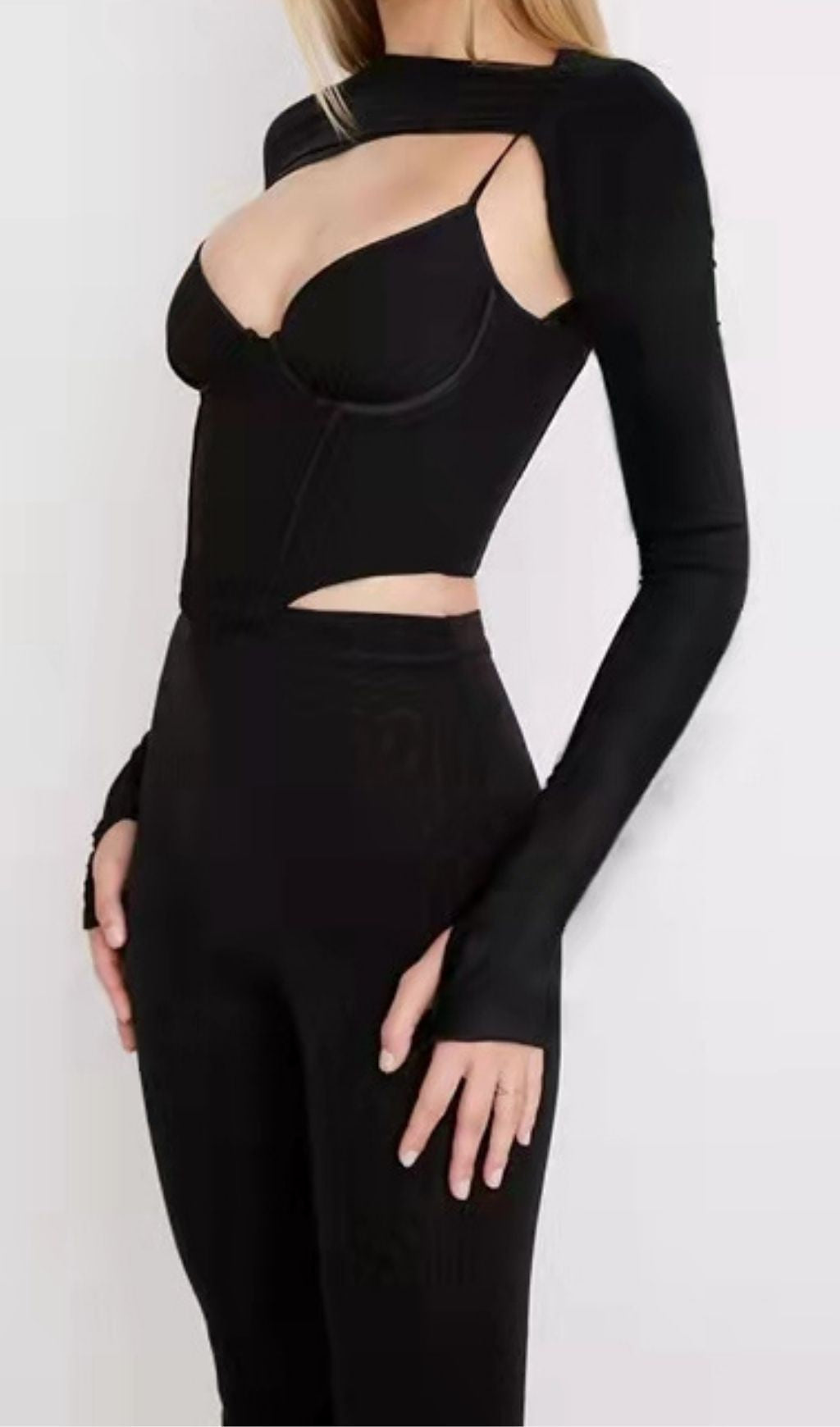 LONG SLEEVE CORSET TOP IN BLACK Shirts & Tops styleofcb 