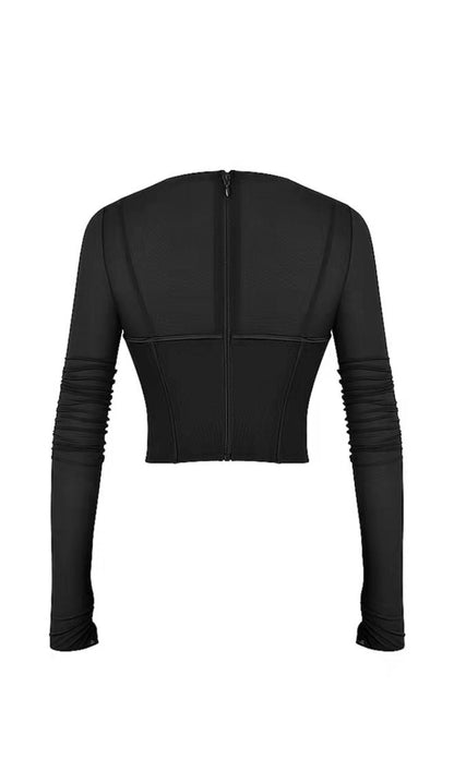 LONG SLEEVE CORSET TOP IN BLACK Shirts & Tops styleofcb 