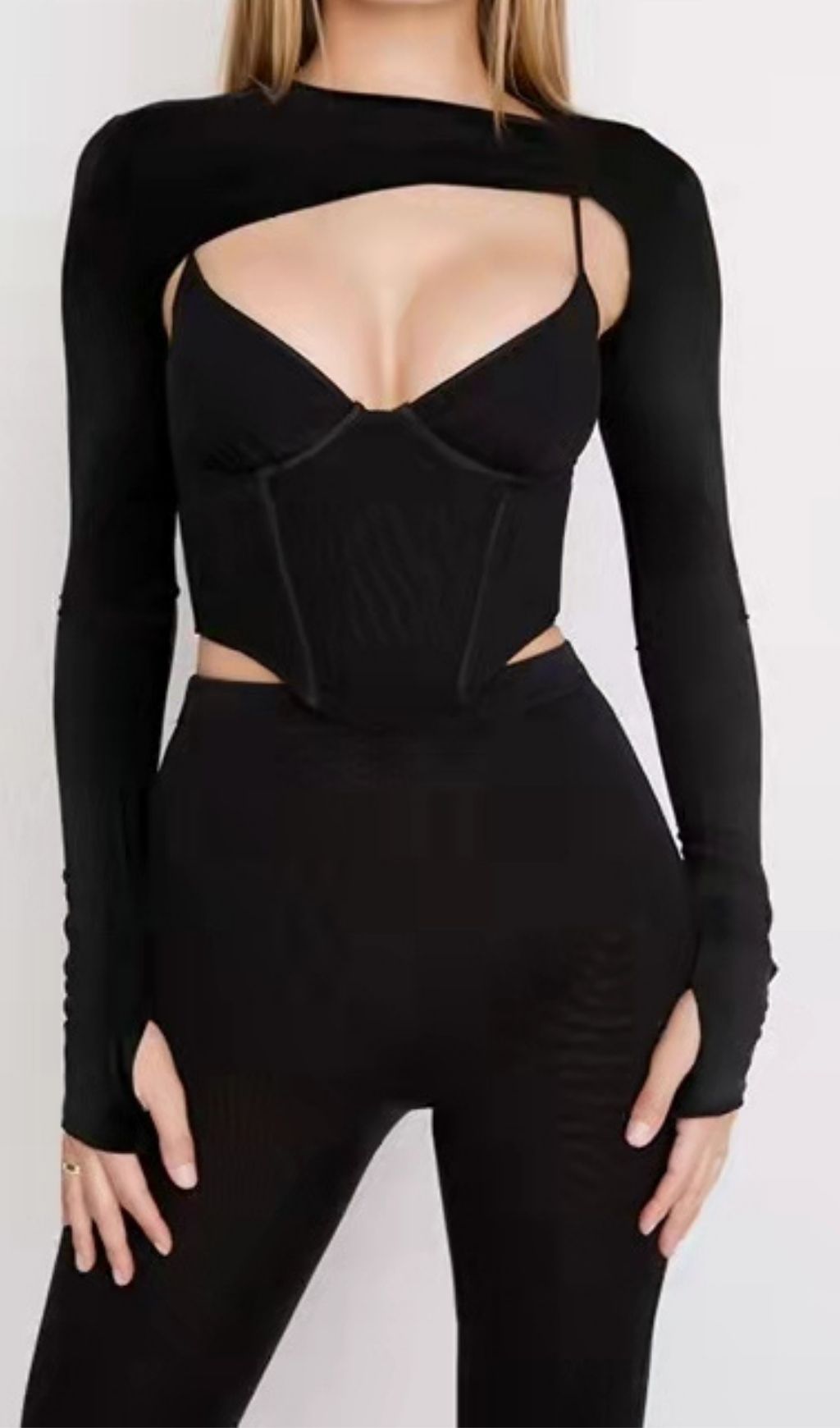 LONG SLEEVE CORSET TOP IN BLUE Shirts & Tops styleofcb 