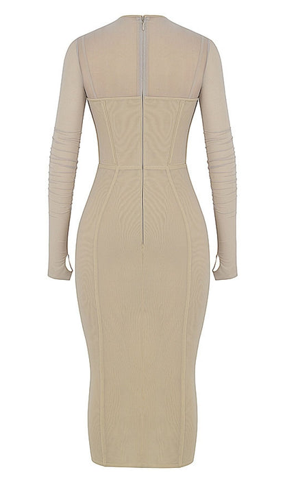LONG SLEEVE MIDI DRESS IN BEIGE Dresses styleofcb 