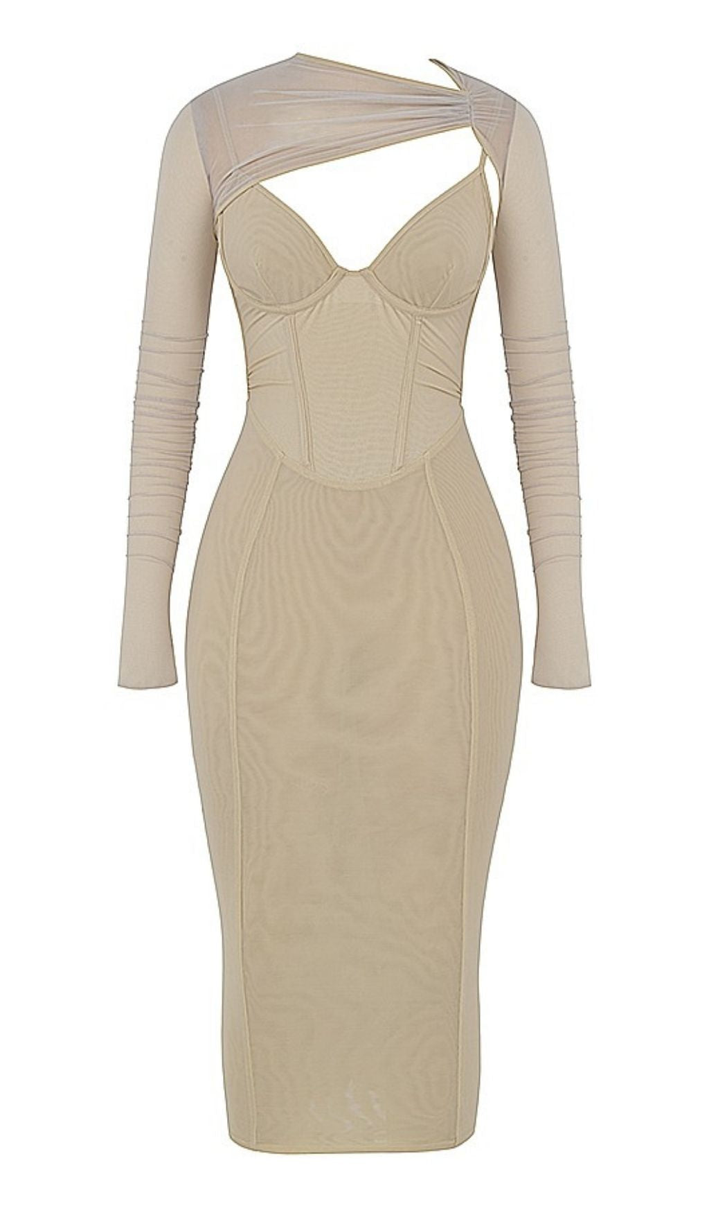 LONG SLEEVE MIDI DRESS IN BLACK Dresses styleofcb XS BEIGE 