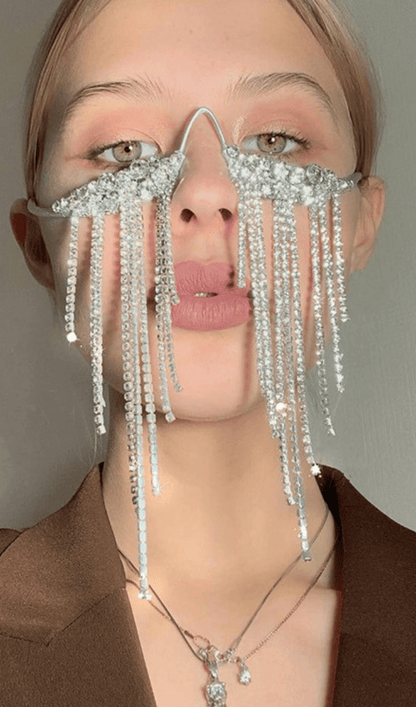 Long fringed rhinestone pendulum glasses styleofcb 