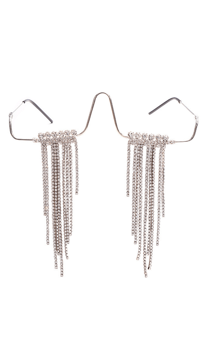 Long fringed rhinestone pendulum glasses styleofcb SILVER 