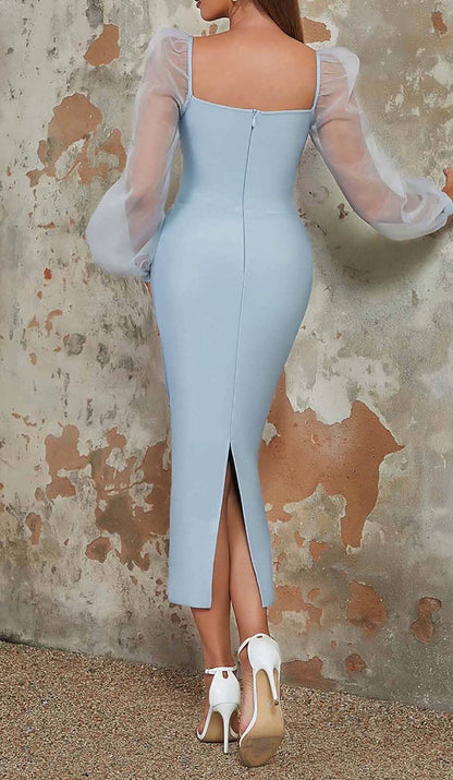 MESH SLEEVE BODYCON MIDI DRESS IN BLUE DRESS sis label 