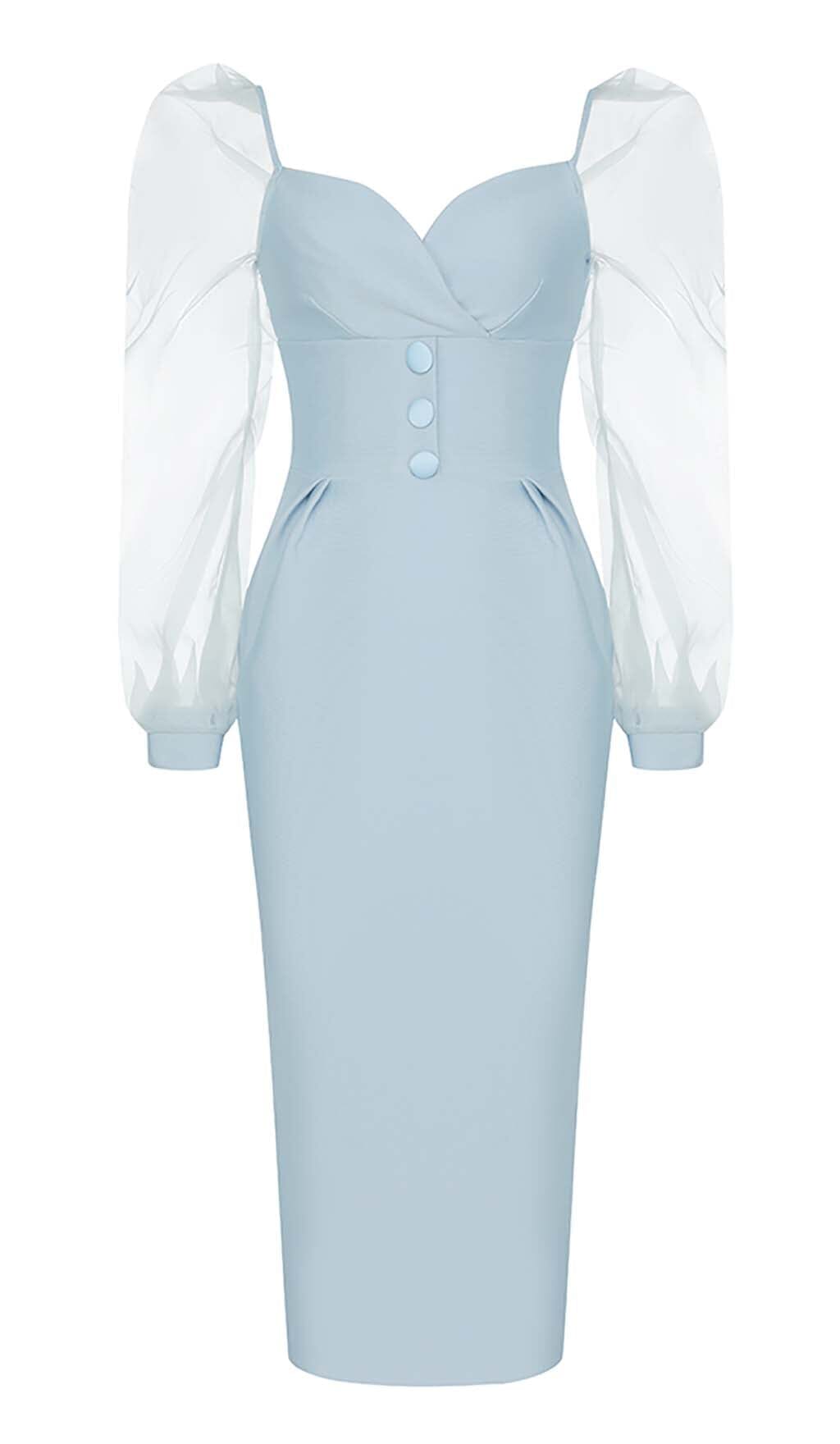 MESH SLEEVE BODYCON MIDI DRESS IN BLUE DRESS sis label