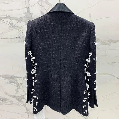 BLACK 3D BEAD FLORAL JACKET