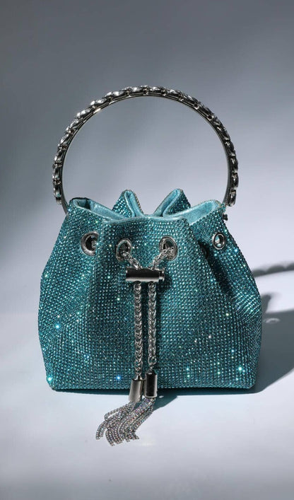 CRYSTAL EMBELLISHED BUCKET BAG IN BLUE Bags styleofcb 