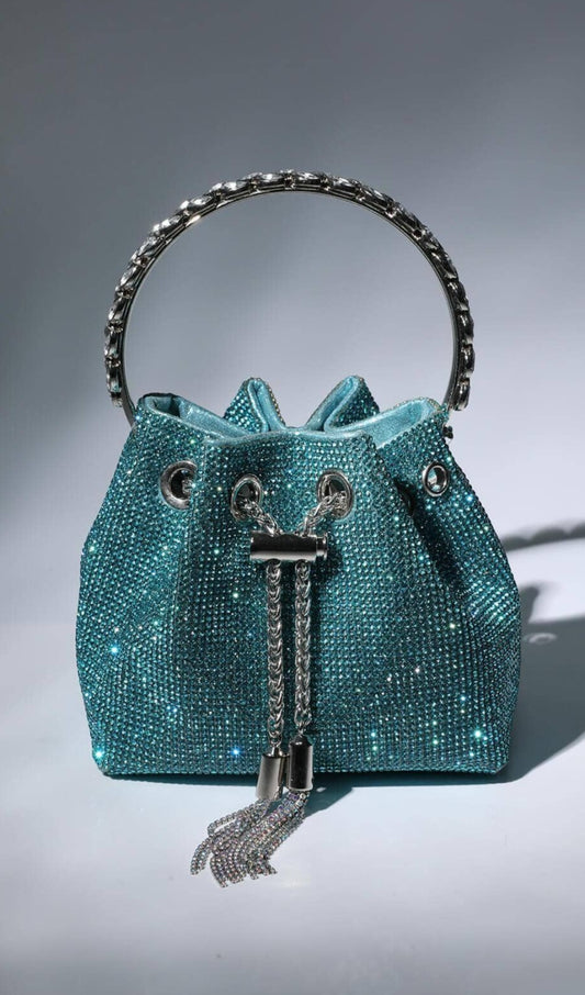 CRYSTAL EMBELLISHED BUCKET BAG IN BLUE Bags styleofcb 