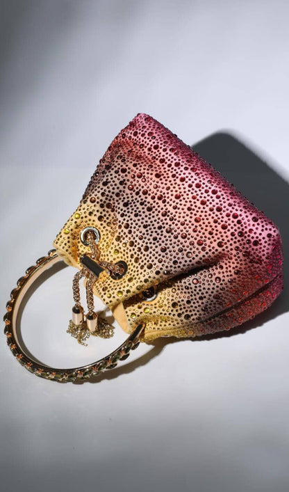 CRYSTAL EMBELLISHED BUCKET BAG IN OMBRE Bags styleofcb 