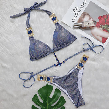 CRYSTAL SPARKLE BIKINI TWO PIECE SET IN BLUE-Swimwear-Oh CICI SHOP