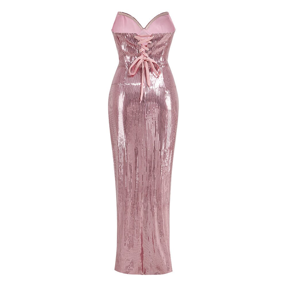 STRAPLESS SEQUIN SPLIT MAXI DRESS Dresses Oh CICI 