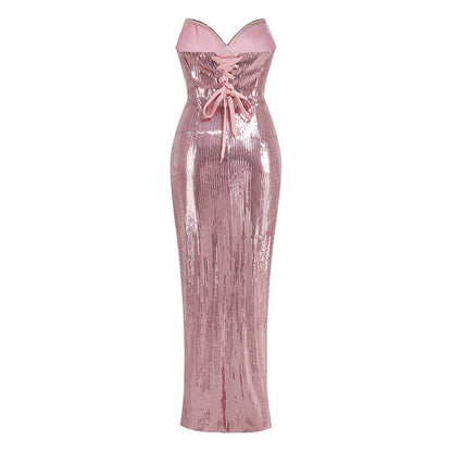 STRAPLESS SEQUIN SPLIT MAXI DRESS Dresses Oh CICI 
