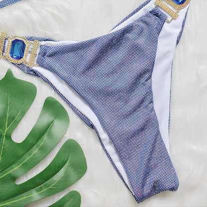 CRYSTAL SPARKLE BIKINI TWO PIECE SET IN BLUE-Swimwear-Oh CICI SHOP