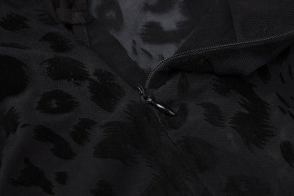 LACE UP LEOPARD PRINTED MESH JUMPSUIT