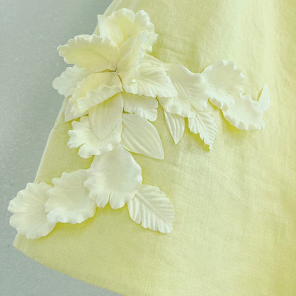 HIGH TIDE FLOWER EMBELLISHED LINEN MINI DRESS