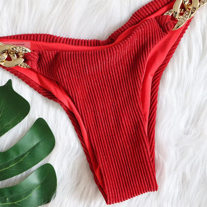 GOLD CHAIN BIKINI TWO PIECE SET IN RED-Swimwear-Oh CICI SHOP