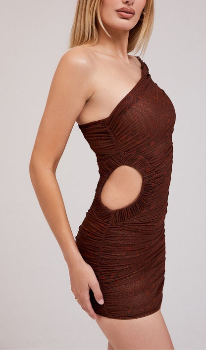 OBLIQUE SHOULDER MESH HOLLOW SKIRT