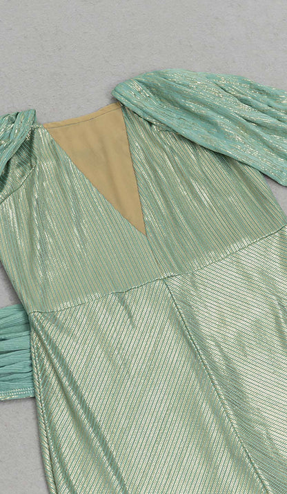 OFF-SHOULDER RIBBON MAXI DRESS IN GREEN DRESS STYLE OF CB 