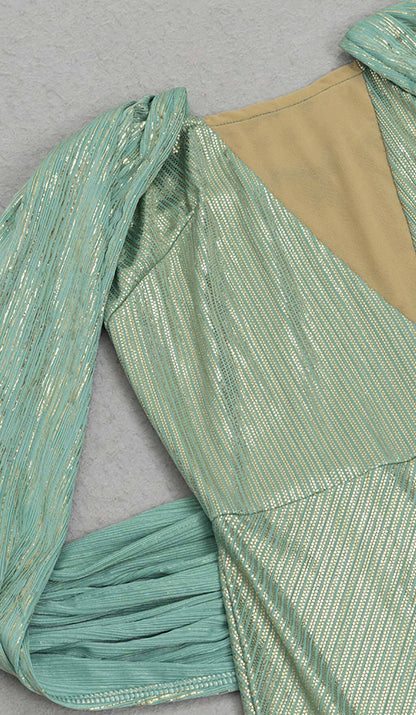 OFF-SHOULDER RIBBON MAXI DRESS IN GREEN DRESS STYLE OF CB 