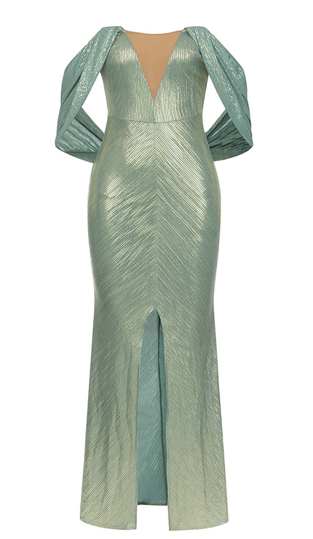 OFF-SHOULDER RIBBON MAXI DRESS IN GREEN DRESS STYLE OF CB 