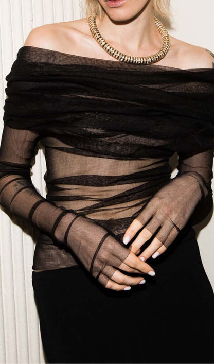 OFF THE SHOULDER MESH TOP IN BLACK DRESS STYLE OF CB 