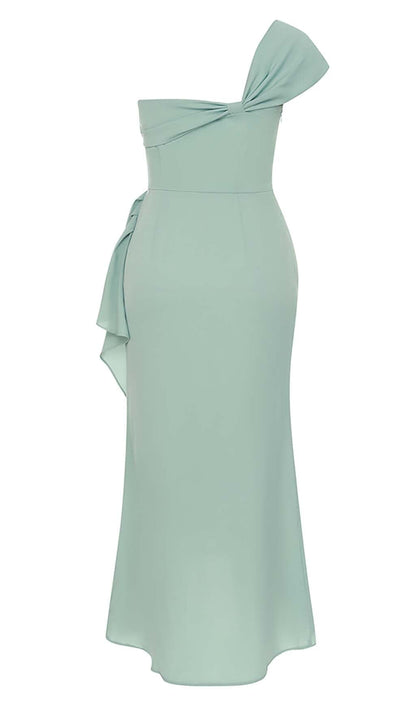 ONE SHOULDER RUCHED MIDI DRESS IN MINT DRESS sis label 
